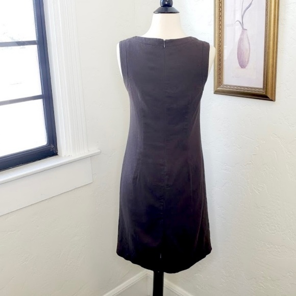 ANN TAYLOR ~ Linen-Blend Brown Sheath Dress with Detailed Trim at Neckline ~Sz 4 - Picture 3 of 3